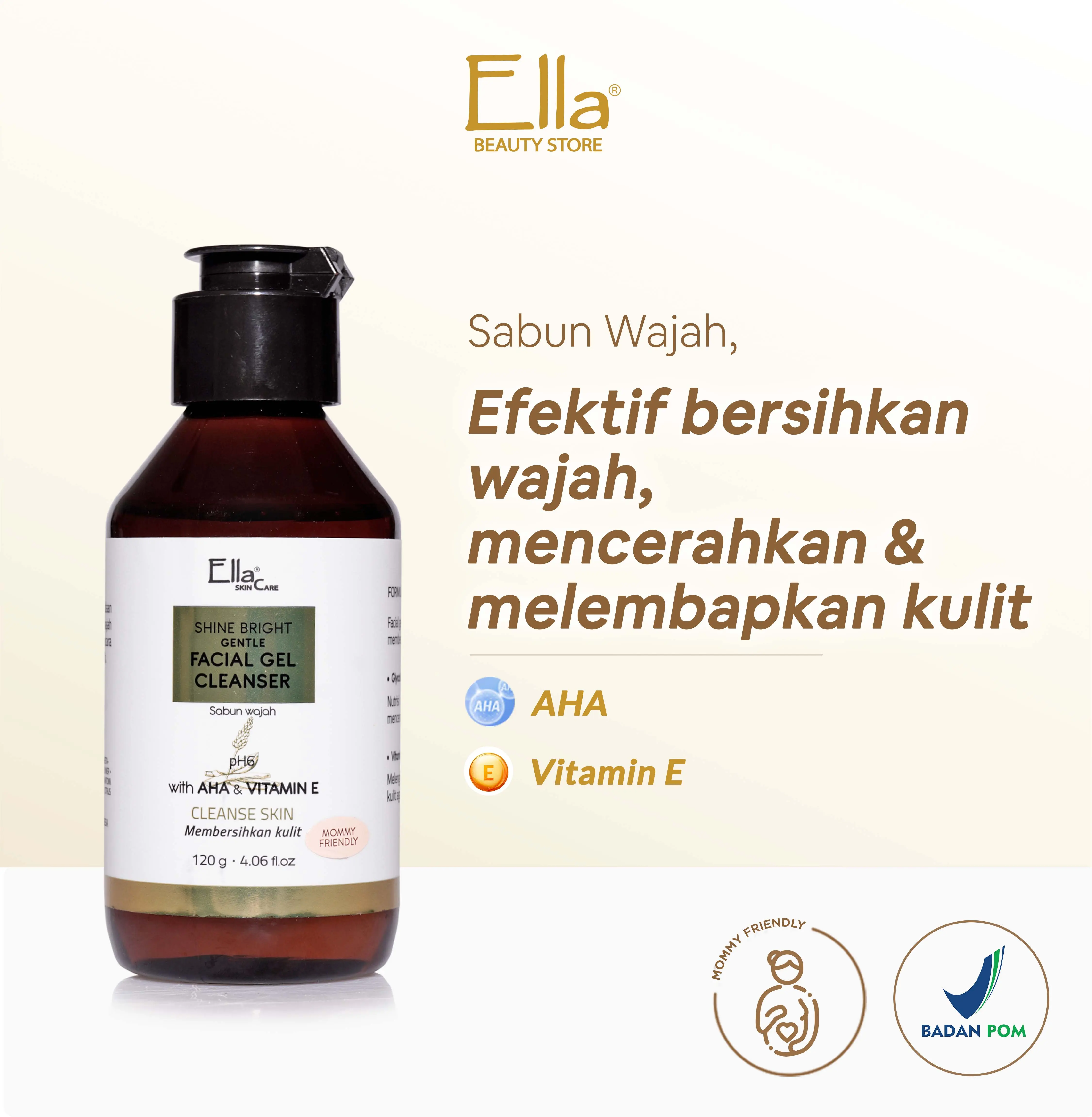 Ella Skincare Shine Bright Gentle Facial Gel Cleanser with AHA & Vit E - Menjaga Kulit Agar Tetap Segar