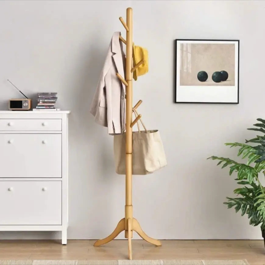 Cây Treo Quần Áo MACCA 100% Gỗ Tự Nhiên ST 8 Nhánh Chắc Chắn Lắp Ráp Dễ Dàng Đa Năng(có sơn bóng-có hình thật)