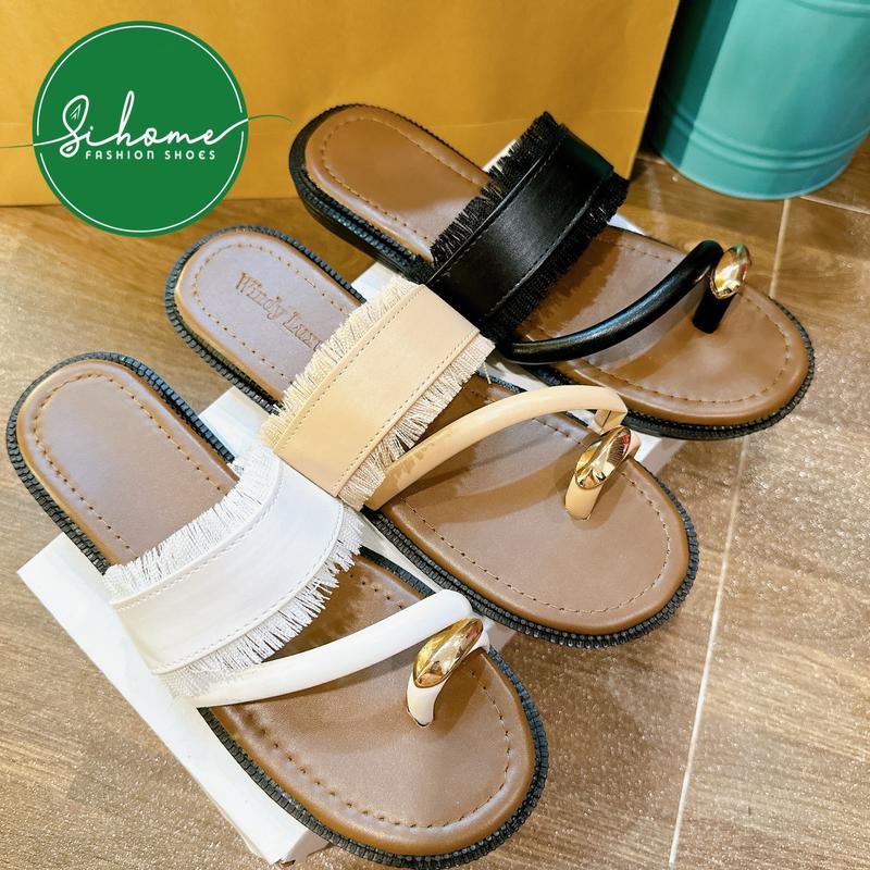 (Chân thon tăng 1 size-Chân to tăng 2 size) Dép lê nữ, dép nữ xỏ ngón khuy tua rua đế cao 2PH êm chân cực xinh DéP Shoes GiàY Sandal