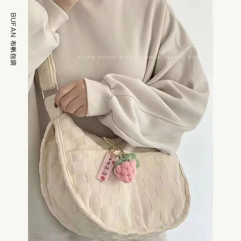 Túi Vải Sức Chứa Lớn, Bộ Sưu Tập Thu Đông Mới, Dễ Phối Đồ, Phong Cách Thường Ngày Thích Hợp Cho Học Sinh, Thời Trang, Số Lượng Ít, Túi Messenger Đeo Vai, Túi Bánh Bao, Năm 2025