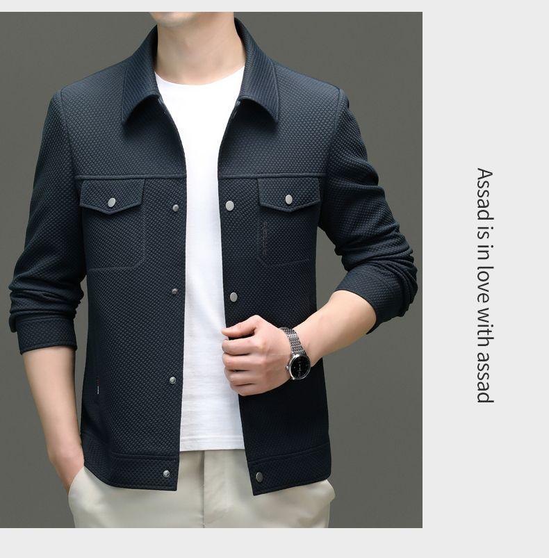 Product Introduction of Spring 2024 Men's Knitted Elastic-Force Jacket Lapel Overalls Korean Style Slim-Fitting Jacket Fashion All-Matching Closed 29
