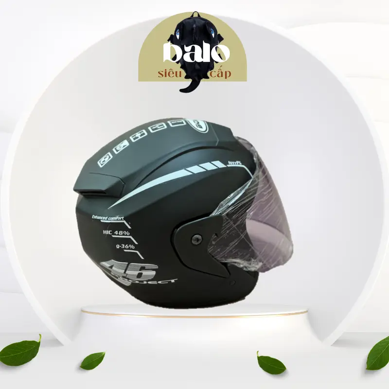 Mũ bảo hiểm 3/4 có kính cao cấp BOPA tem 46 - Màu trắng đen Helmet 1