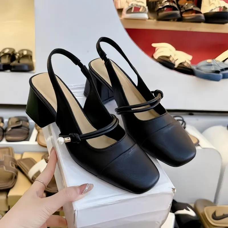 Giày Sandal Cao Gót Nữ Mũi Vuông Da Mờ êm mềm cao 5cm, 3cm 1