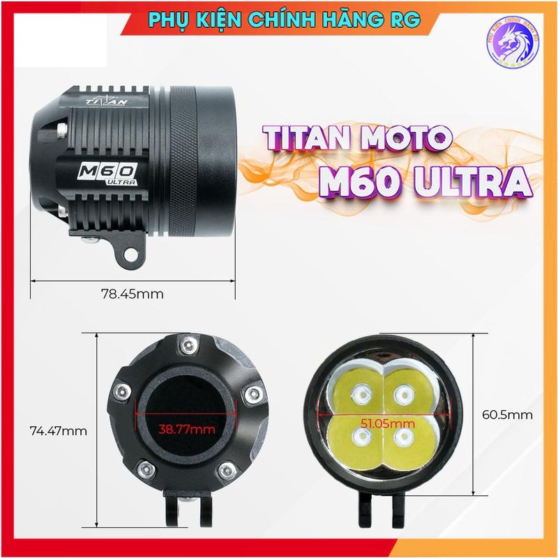 Đèn Trợ Sáng Titan Black M60 Ultra V2 2024 Siêu Sáng Phá Sương, Đèn Trợ Chống Nước IP68 Phụ Tùng Xe Máy