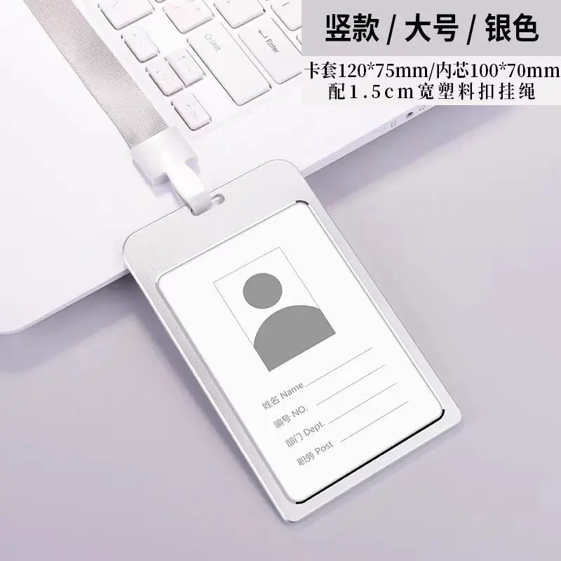 Hộp đựng thẻ làm việc bằng nhôm, tùy chỉnh, năm 2025, Hộp đựng Chứng chỉ, thẻ làm việc hai mặt, logo thẻ làm việc treo, với dây buộc 5