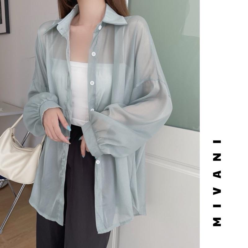 Áo Sơ Mi Nữ Dài Tay Voan Mỏng Khoác Ngoài Đi Biển Oversize Nhiều Màu, Áo Khoác Đi Biển Voan Tơ Giấy Trong Suốt 1