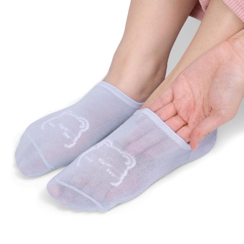 Product Introduction of 1/6pairs Little Bear Socks Women Summer Polyester Cotton Shallow Mouth Invisible Boat Sock Solid Color Stockings 16