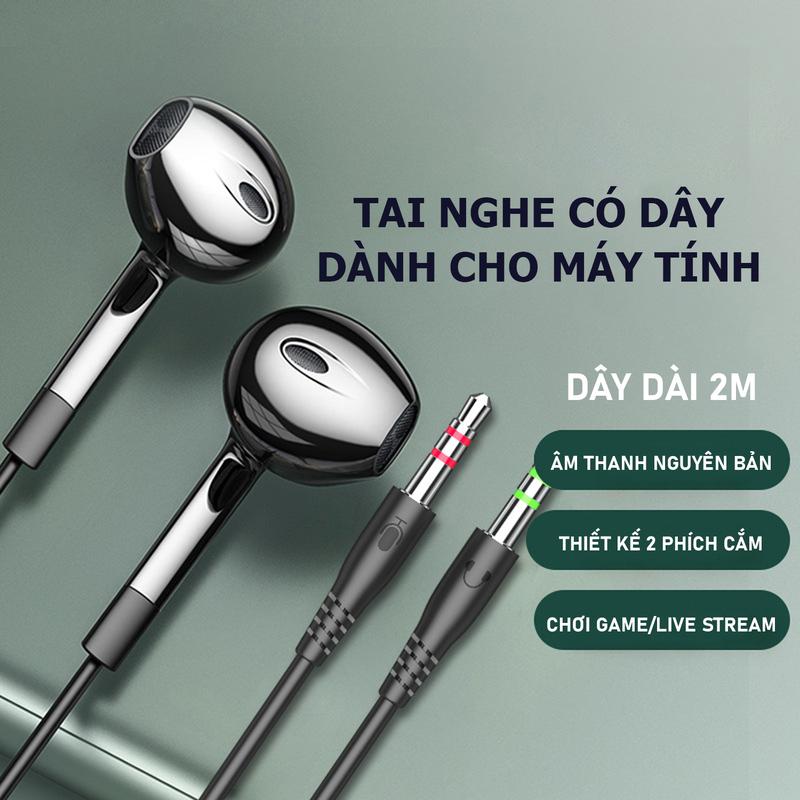 Tai nghe có dây máy tính V6, tai nghe 2 chân cắm 3.5mm dành riêng cho PC, dây dài 2m, 3m