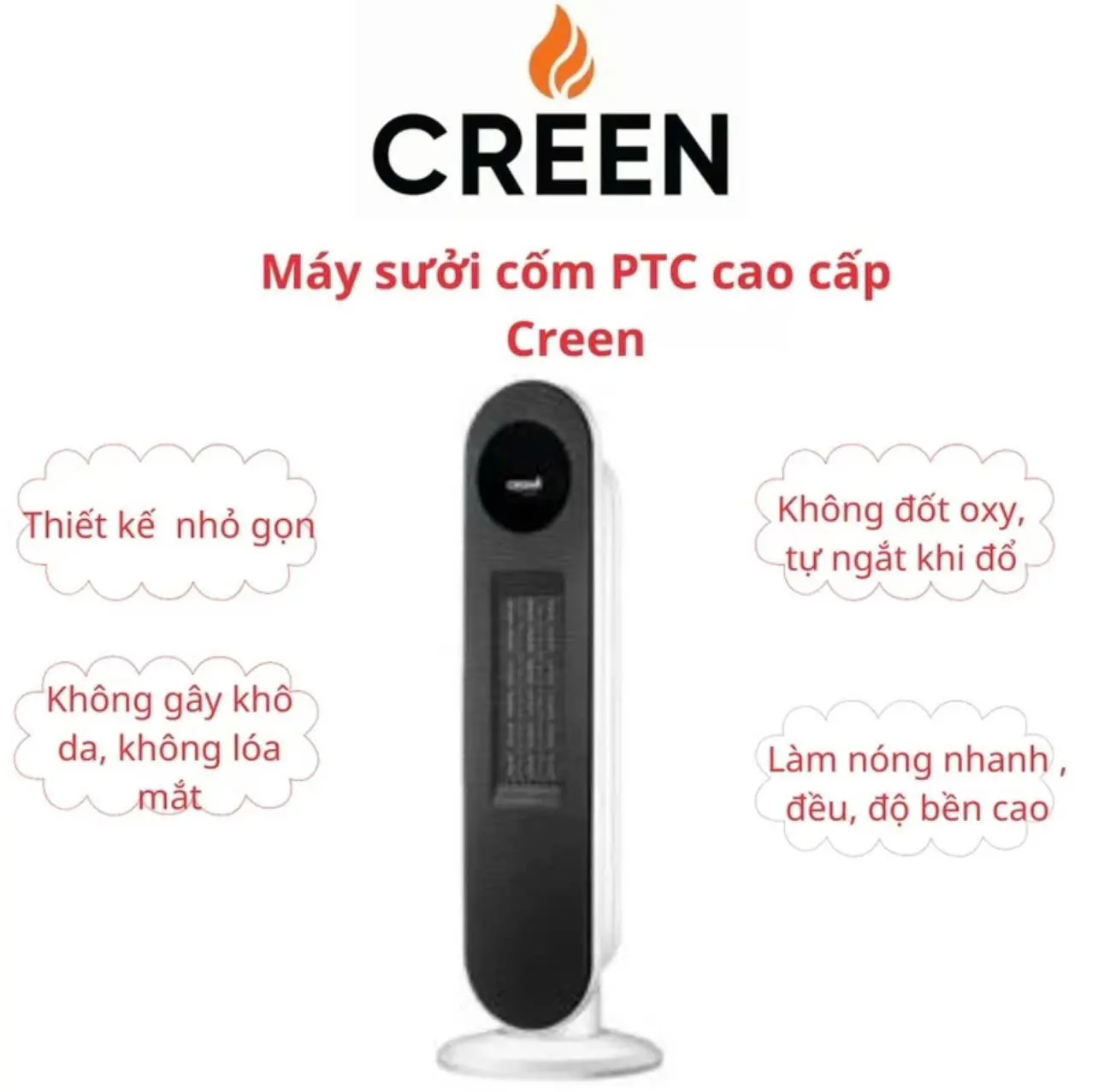 Quạt sưởi CREEN H79C là lựa chọn lý tưởng cho mùa đông lạnh giá, với khả năng làm ấm không khí nhanh chóng và hiệu quả.