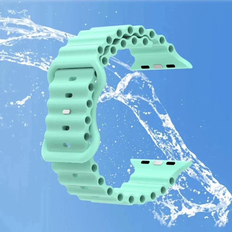 Product Introduction of Ocean Silicone Strap for Apple Watch 49mm 46mm 45mm 41mm 44mm 40mm 42mm 38mm Breathable Bracelet Wristband Ultra 10 9 8 7 6 5 4 3 SE Band 5