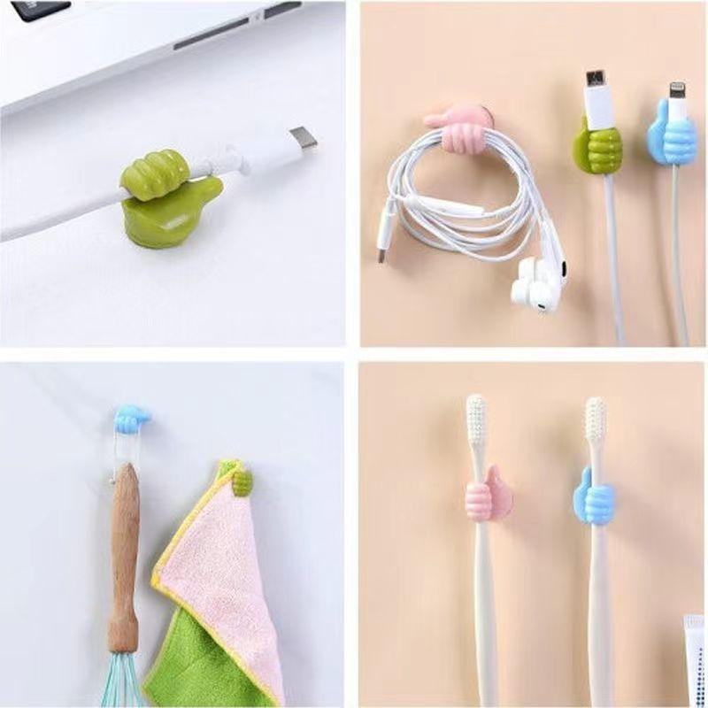 Creative thumb hook / storage hook Non drilling cable organizer thumb hook multifunctional data cable fixed storage without trace adhesive design multifunctional adhesive hook 5