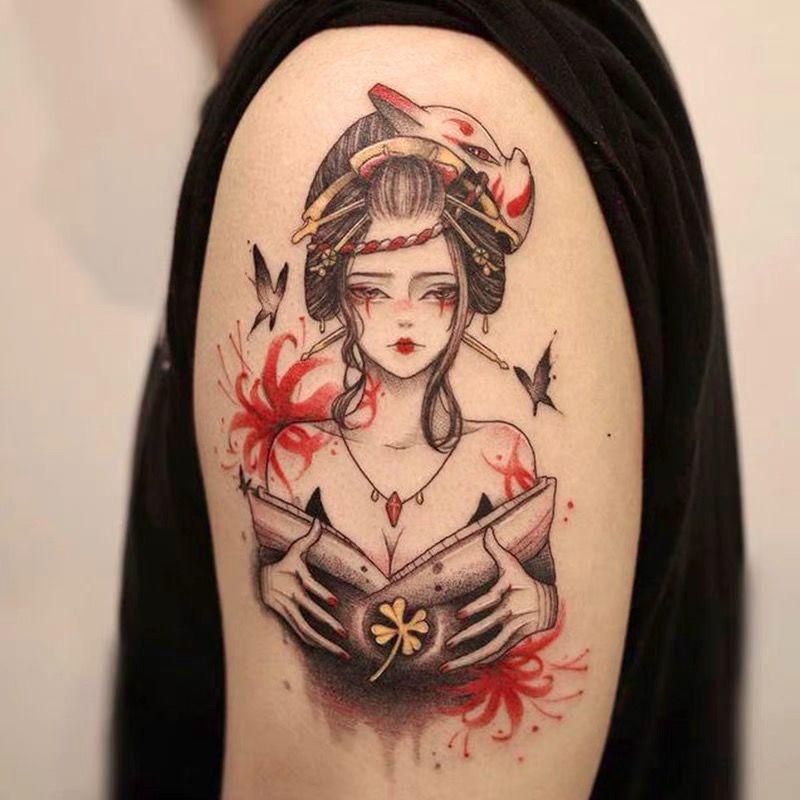 Hình Xăm Dán, Phong Cách Nhật Bản Geisha Bianhua, Đầy Màu Sắc, Cánh Tay, Không Thấm Nước, Lâu Trôi, Thích Hợp Cho Nữ Và Nam, Hình Xăm Mô Phỏng, [Mới] 0