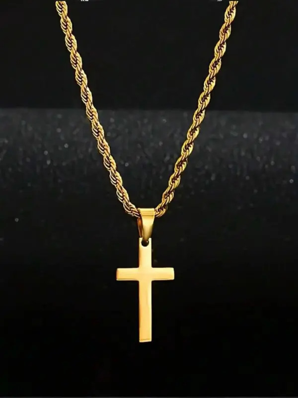 Cross Pendant Necklace & Twist Design Bracelet, Fashion Jewelry Set for Party, Daily Clothing Decor, Trendy All-match & Exquisite Jewelry for Birthday Gift 3
