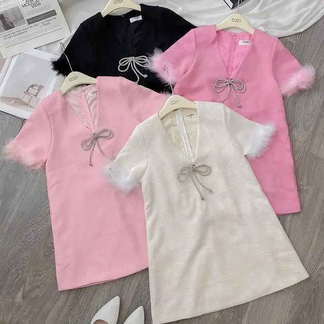 Váy Hồng Tiểu Thư Bae Chic Vải Dạ Tweed Cao Cấp Phong Cách Chiết Eo Dáng_yenmannhi_bigsize_sữa hết gầy - Dress vaydodonnoel  vay mactet Voi Voan Đen yếm  xinh váy  lệch vay  body váy  nữ Women sơ 4