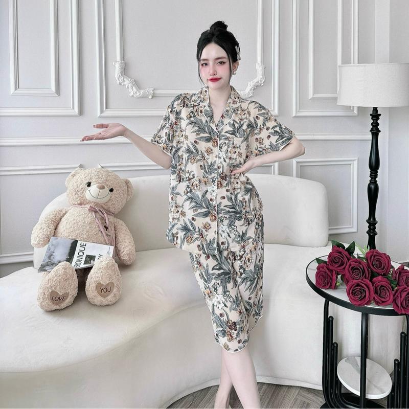 Bộ ngủ bigsize nữ bộ lửng mặc nhà chất lụa mango mềm mát kiểu pijama truyền thống sang trọng dễ mặc mát mẻ 6