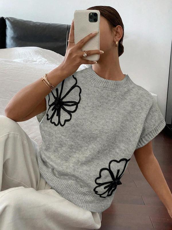 Women's Floral Pattern Sweater, Casual Jumper for Summer, Fashion Women's Knitwear for Daily Wear, Tops 2