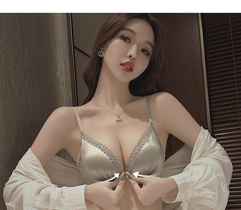 Product Introduction of Front Button Underwear Women's Small Chest Push up Extra Thick Big Breast Holding Anti-Sagging Back Shaping Bra Set Non-Running Cup Womenswear Comfort Bridal Basic 25