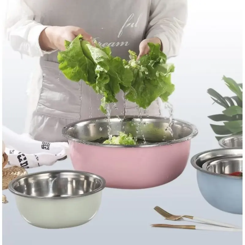 Paket Baskom Stainless 5 Warna / Baskom Panci Sayur multifungsi Stainless Anti Karat Steel Wadah 7