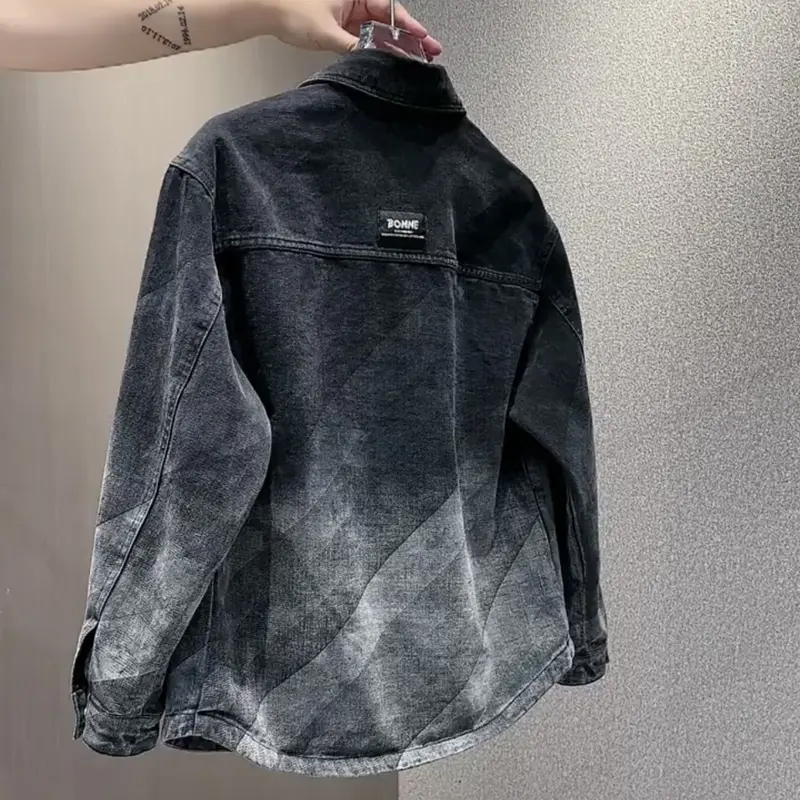 Áo Khoác Denim, Màu Gradient Hàng Mới Về, Dành Cho Nam Giới, Dễ Phối Đồ, Chất Liệu Pu Shuai, Dáng Ôm, Thích Hợp Cho Mùa Thu, Áo Khoác, Phong Cách Hợp Xu hướng Thường Ngày Áo Sơ Mi Có Ve Áo Thương Hiệu 2
