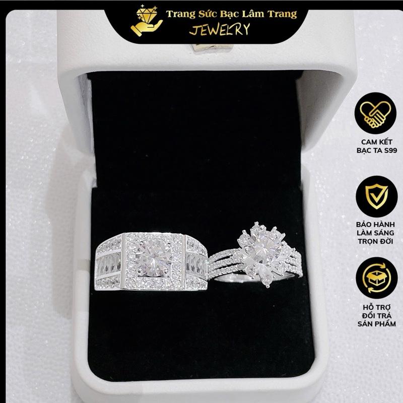 Kèm hộp Nhẫn đôi bạc ta LTJ 088 cho nam và nữ bản to dày dặn đá chủ cao