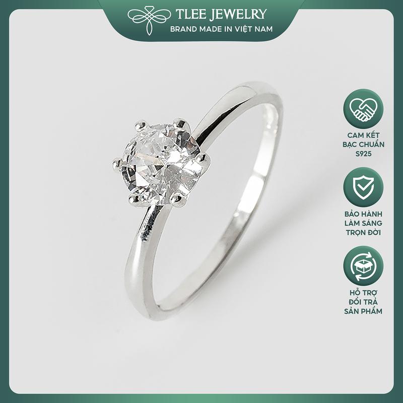 Nhẫn bạc nữ TLEE sáu chấu đá trụ cao viền trơn TLEE JEWELRY A0239