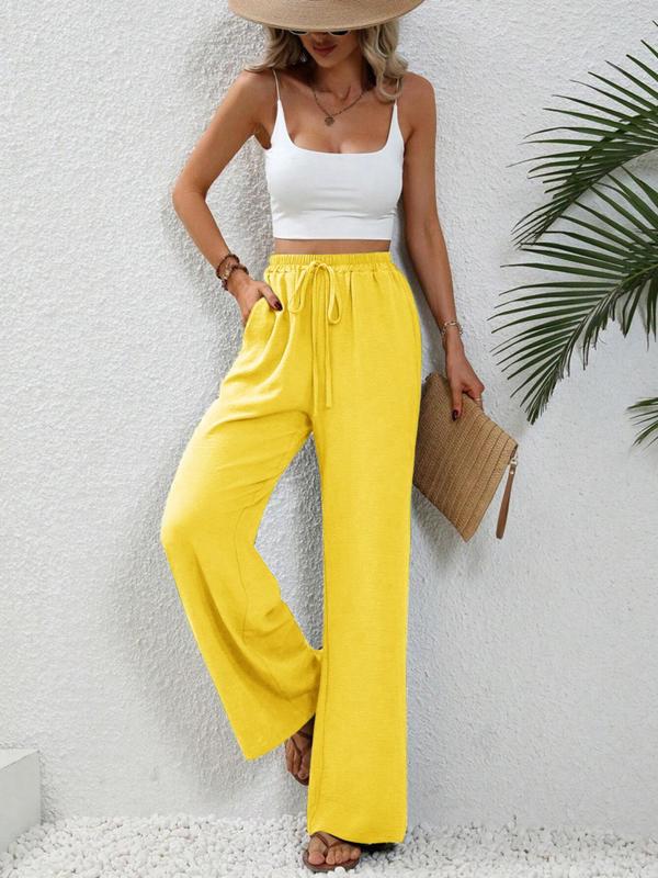 Women's Plain Pocket Tie Front Elastic Waist Straight Leg Pants, Casual High Waist Wide Leg Trousers for Daily Wear, Ladies Bottoms for All Seasons, Baggy Pants 6