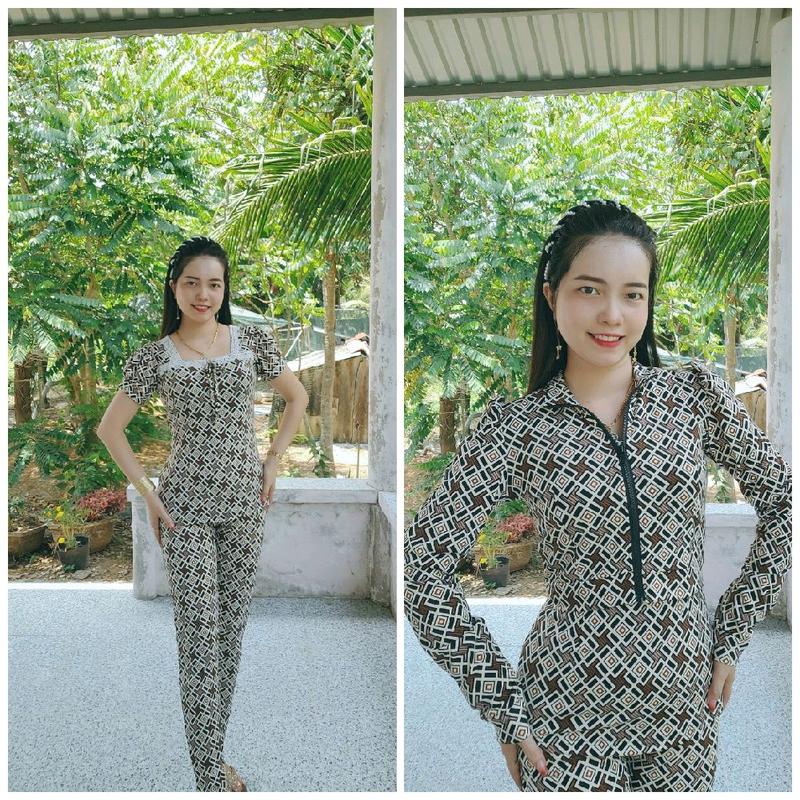sét 3 món kèm áo khoác tay 2 lớp quần dài ống nhỏ size 40-78kg cổ vuông tay ngắn Nữ Women 3
