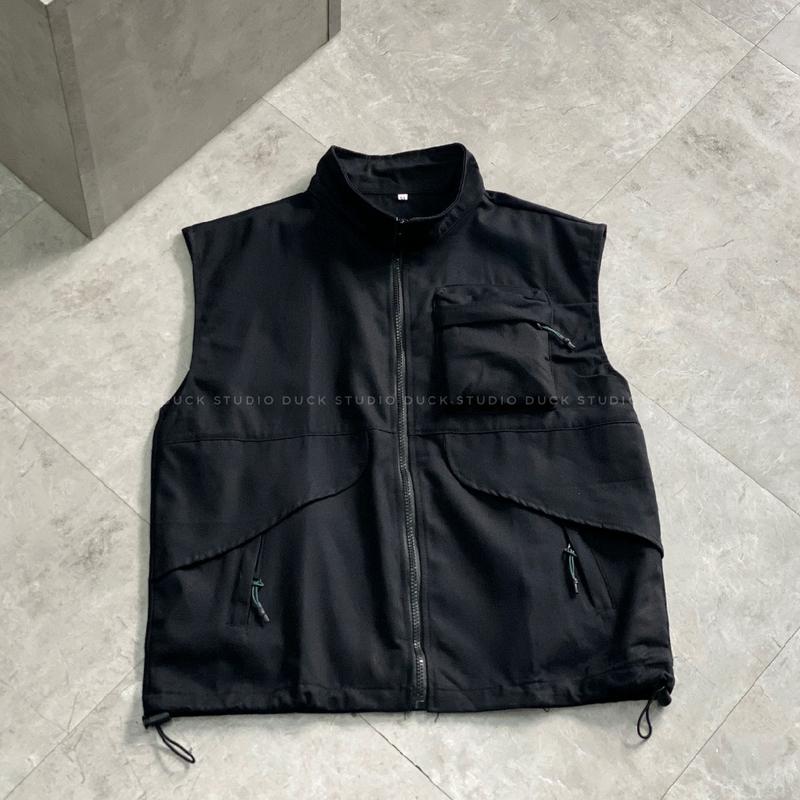 ÁO GILE KAKI FORM RỘNG UNISEX NAM NỮ Menswear Có Túi Đen