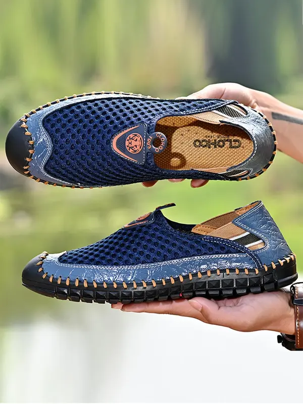 CLOHOO Men's Sporty Patchwork Low Top Slip on Mesh Pu Leather Sneakers, Casual Comfortable Breathable Rubber Sole Shoes, Fashionable Sneakers for Daily Wear Vacation 2