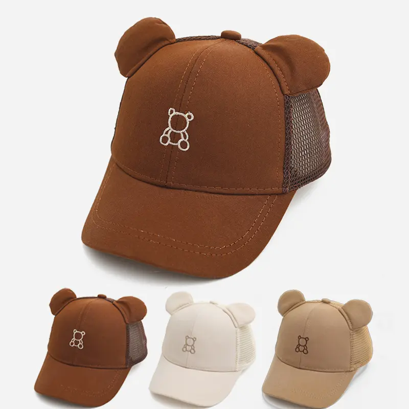 Korean Style Trendy Children's Hat Cartoon Bear Boys Girls Mesh Hat Summer Sun Protection Baseball Cap Outdoor Sun Hat