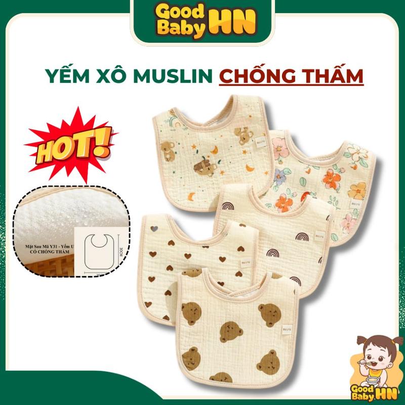 [Set 5 chiếc] Yếm xô CHỐNG THẤM CHỮ U xoay 360 cho bé chất liệu vải xô muslin