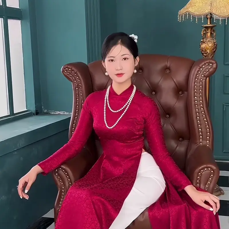 Áo dài gấm tơ cổ truyền thống tay dài phom ôm cao cấp nhiều màu 6