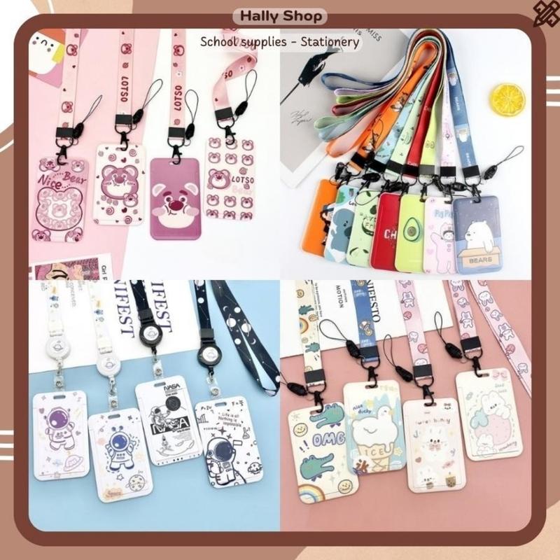 Dây đeo thẻ bảng tên hoạt tiết gấu dâu xinh xắn dành cho học sinh, sinh viên