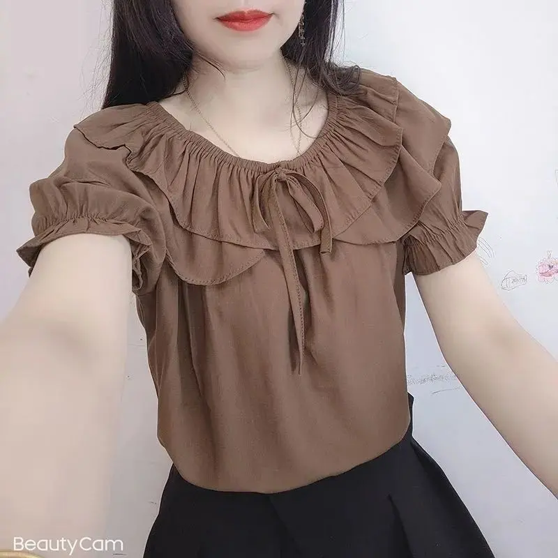 Áo Sơ Mi Voan Trễ Vai Thời Trang Và Thanh Lịch, Dáng Rộng Vừa Vặn, Trông Trẻ Trung, Áo Thun ngắn Tay Dáng Ôm, Dành Cho Trang Phục Mùa Hè Của Phụ Nữ, Hàng Mới Về