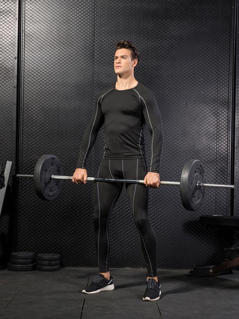Product Introduction of Men's Letter Tape Thermal Leggings, Casual Comfy Breathable Compression Skinny Pants for Daily Wear, Men's Thermal Underwear for Spring & Fall 4