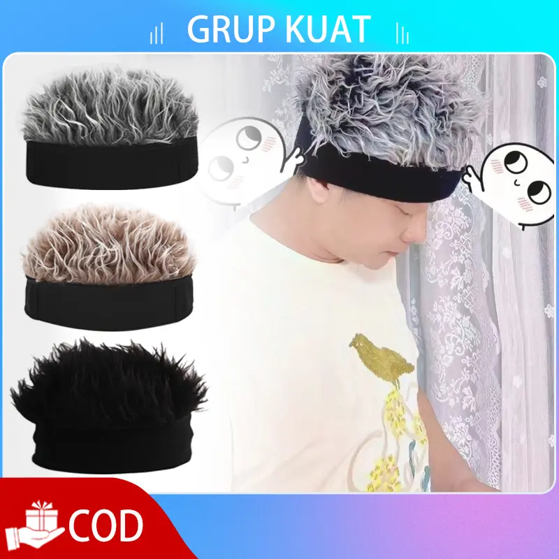 Topi Wig Pria Topi Unik Wig Rambut Cosplay Topi Pria Wanita Rambut Palsu Topi Wig Rambut Korea Pendek Gaya Retro Hip-Hop 0