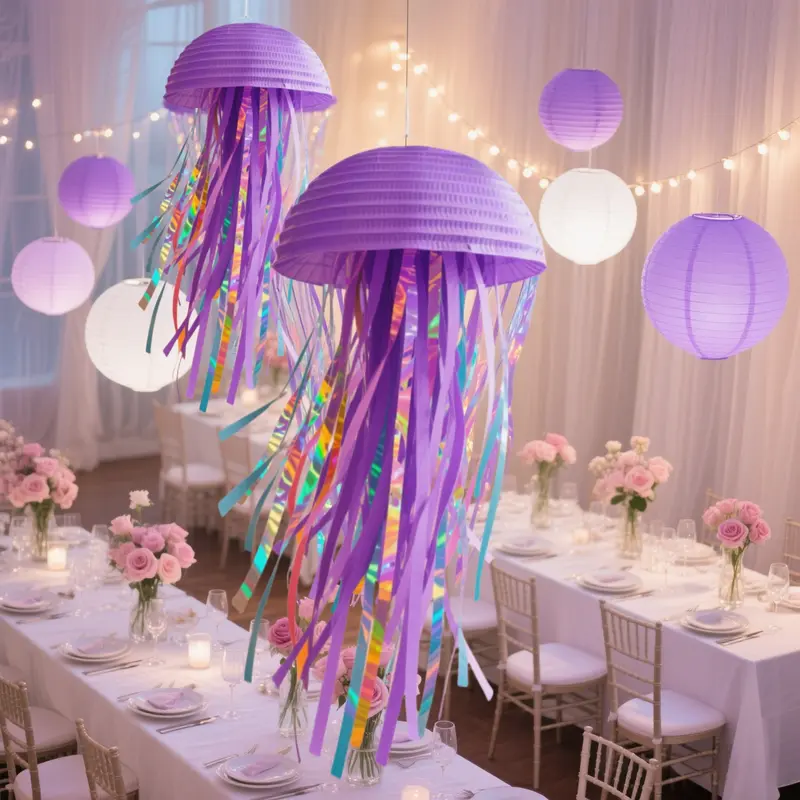 Paper Jellyfish Design Hanging Decoration, 1 Count Under The Sea Themed Hanging Ornament, Decorative Hanging Decor for Home Party & Wedding 6