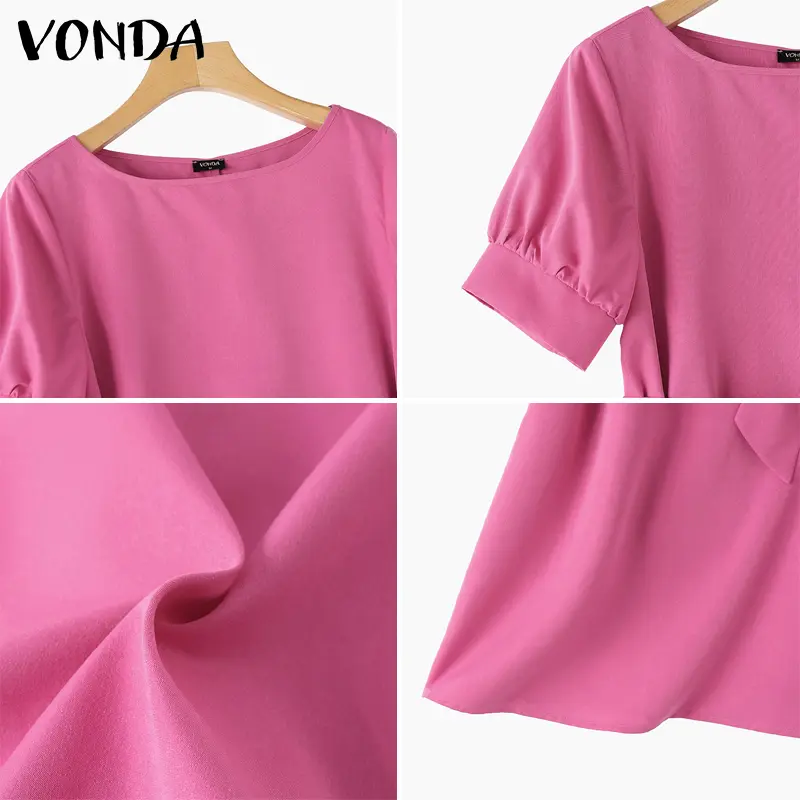Váy Chữ A, VONDA, Phong Cách Ladylike Nữ, Cổ Tròn, Buộc Dây, Tay Phồng, Màu Trơn Váy Mini, Thiết Kế Hoa Hàn Quốc 6