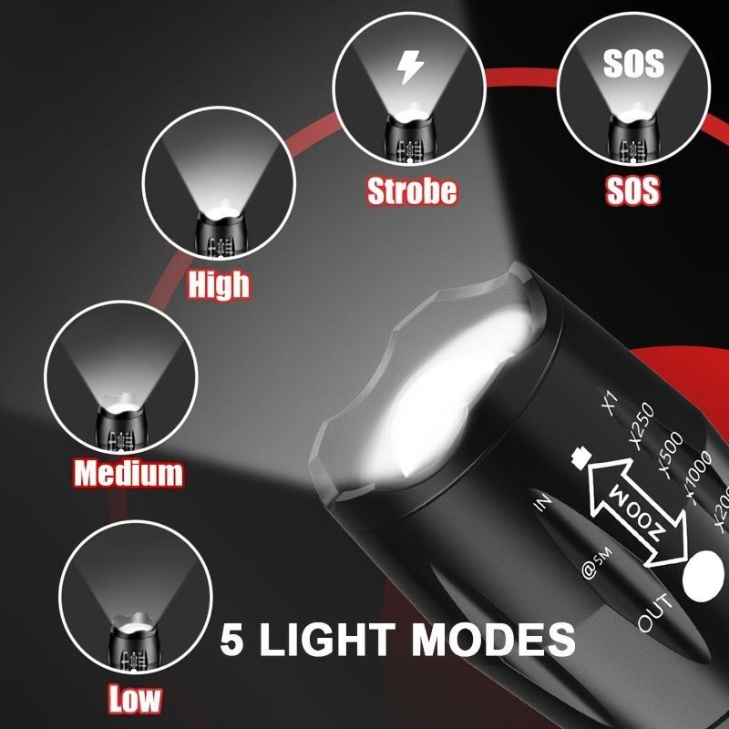 Adjustable Zoom LED Brightest Flashlight, Long Lasting LED Flashlights, Flash Light with 5 Lighting Modes, Outdoor Pocket Torch Light for Camping, Portable Flashlight for Men, Valentine's Day Gift 4