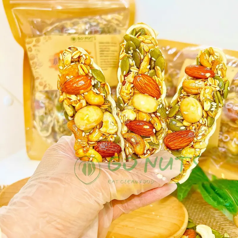 Bánh thuyền mix hạt GO NUTS có Macca không đường tạo ngọt bằng mật ong, bánh hạt mix ngũ cốc dinh dưỡng 5