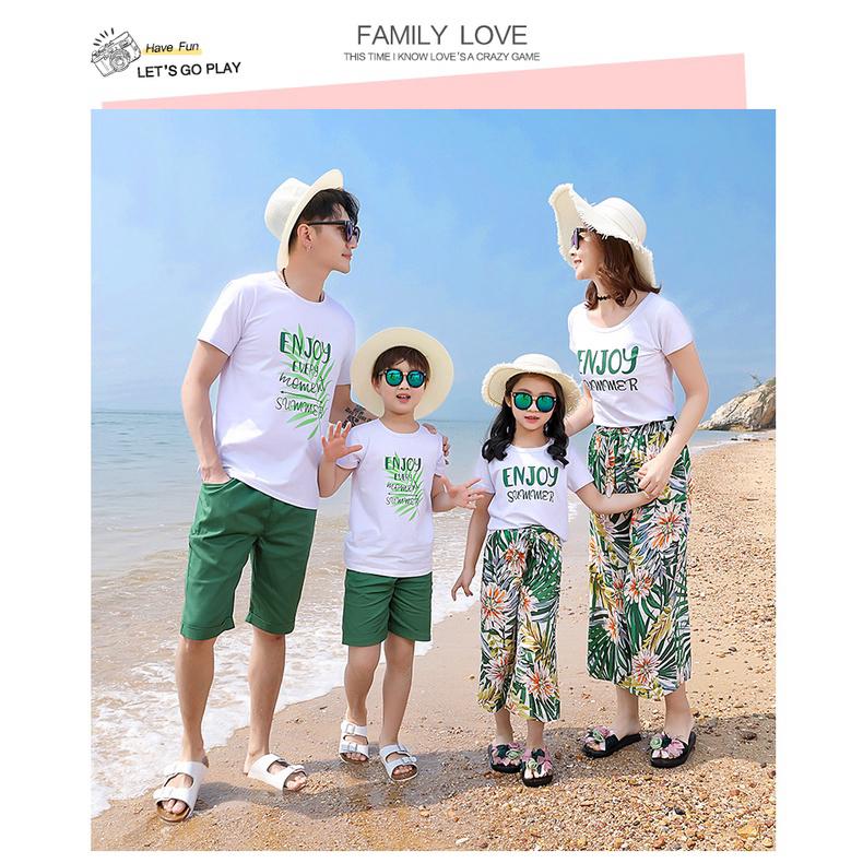Bộ Quần Áo Set gia đình Familylove - Set Bộ Đồ đi biển 3 người cho cả nhóm và gia đình Enjoy Summer họa tiết hoa lá