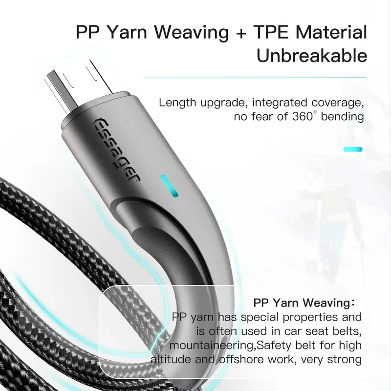 Essager Nóng bán Dây Cáp Sạc Nhanh 3a type c / micro usb 2m / 3m 2 Trong 1 Cho Điện Thoại android 1