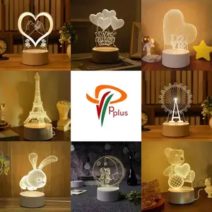 Pplus Lampu Tidur Lucu Bentuk Hati Lampu Akrilik 3D Malam Led/（Kuning hangat）Warna Keren Lampu Kamar Aesthetic / Steker + sakelar lampu tidur aesthetic / hadiah lampu malam berubah warna / hadiah ulang tahun / hadiah pernikahan/promo elektronik termurah