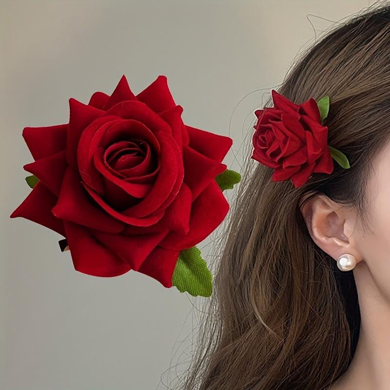 Kẹp Tóc Hoa Hồng Đỏ, Thiết Kế Thanh Lịch Và Lãng Mạn, Phụ Kiện Tóc Đặc Biệt Dành Cho Nữ, Hoàn Hảo Làm Quà Tặng Ngày Lễ Tình Nhân, Một Chiếc Kẹp Tóc Women 0