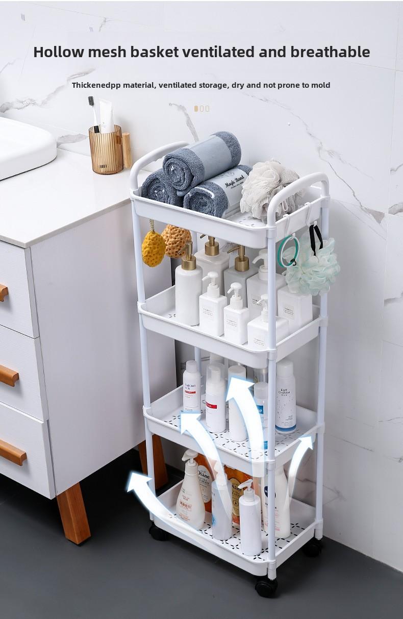 Product Introduction of Bookshelf Floor-standing Movable Household Simple Multi-layer Snack Storage Rack Reading Bookshelf with Wheels Multi-functional 1