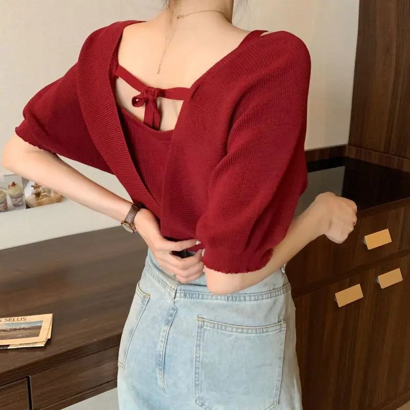 Đồ Len ngắn Tay Thời Trang, Thiết Kế Độc Đáo Giáng Sinh, Áo Mặc Trong Ngắn, Quần Áo Nữ, Hàng Mới Về Mùa Hè 2024