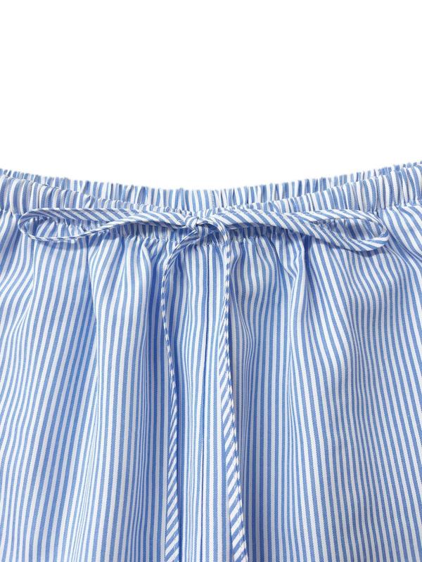 Women's Striped Print Drawstring Waist Straight Leg Pants, Casual Comfy Pocket Design Trousers for Daily Wear, Clothing, Ladies Bottoms for Summer 5