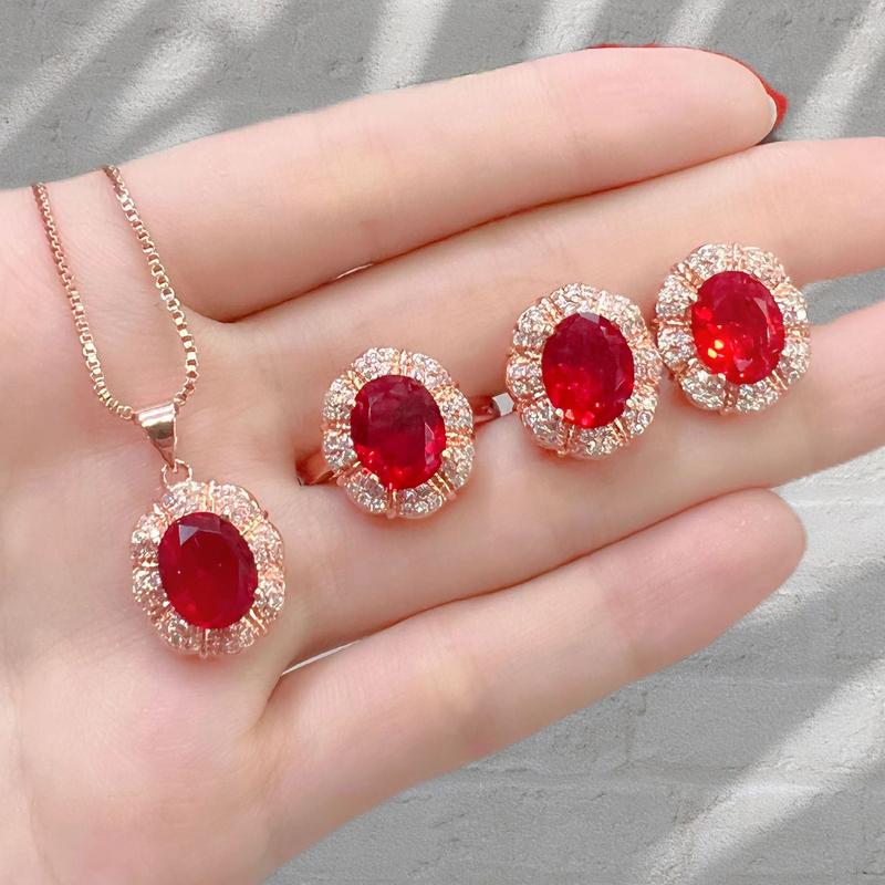 Product Introduction of Tiktok Live Streaming on Kwai Jewelry Suit 18K Gold Plated Imitation Natural Gem Tourmaline Rings Pendants Necklace Ear Stud 1
