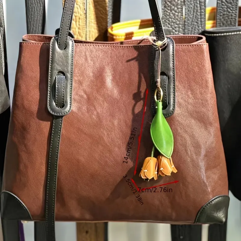 bag charm [Leather Keychain] Colorful Handmade PU Leather Rose Keychain | Tulip Flower Design with Metal Ring, Accessory for Womens Bags, Wallets, or Keys, Perfect Valentines Day Gift, Bag Accessory | Decorative Keychain | PU Leather Tulip 0