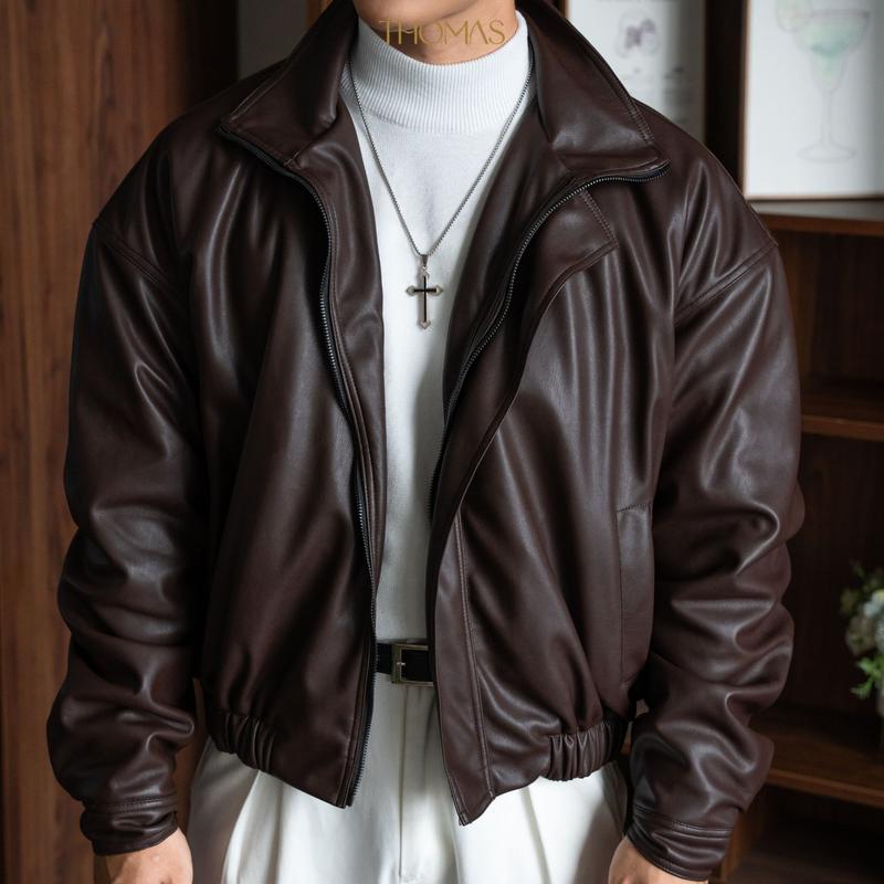 Áo da Nam cao cấp Henry leather jacket Thomas bảo hành 12 tháng